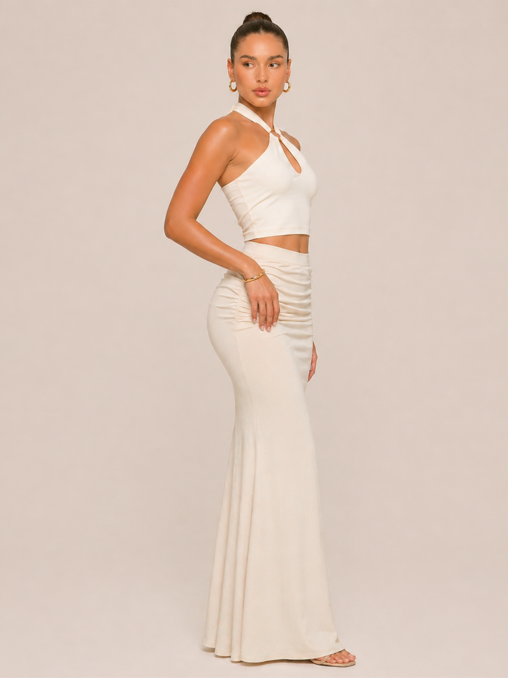 Moreno Ivory Ruched Maxi Skirt