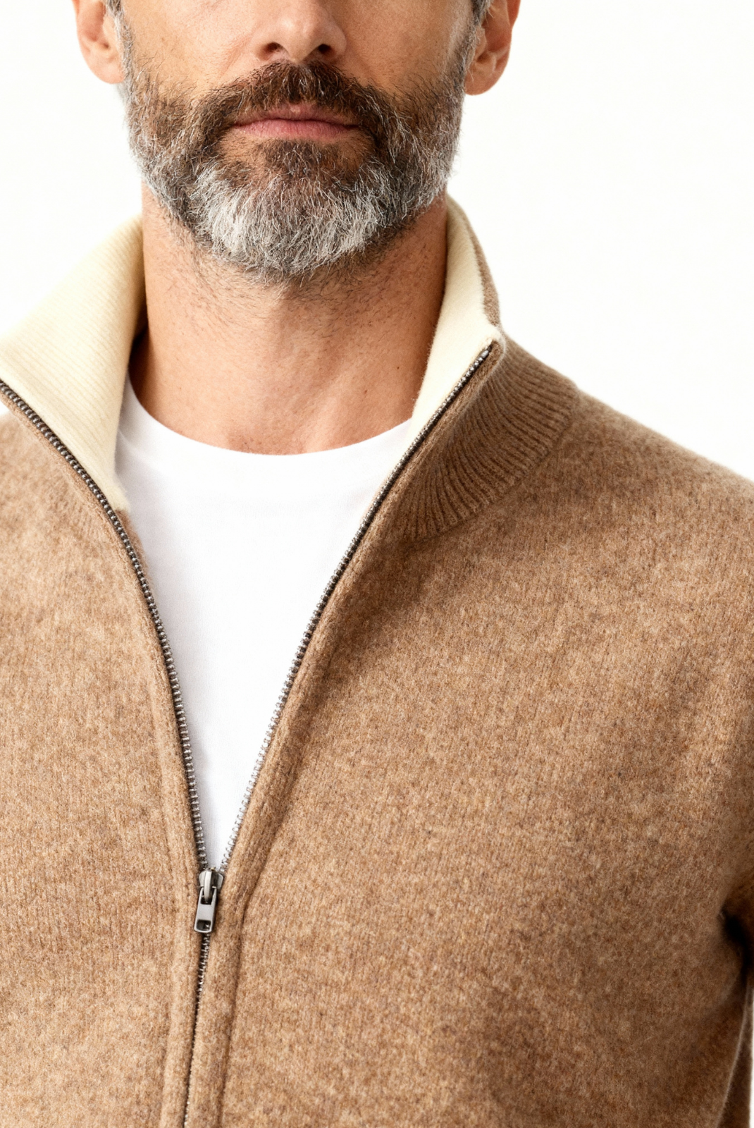Camel Inside-Out Cashmere Cardigan