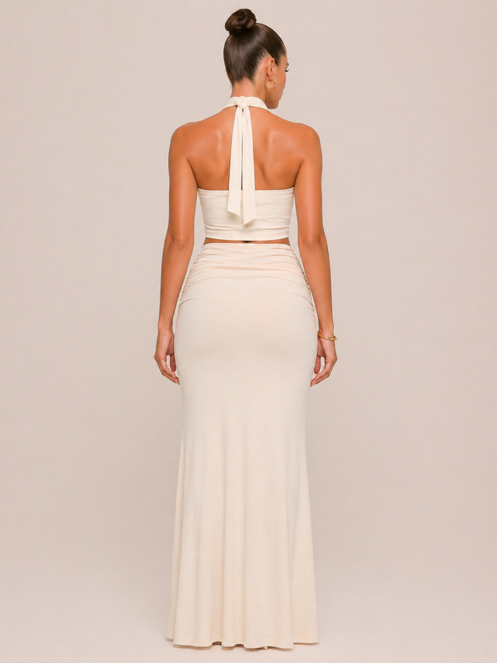 Moreno Ivory Ruched Maxi Skirt