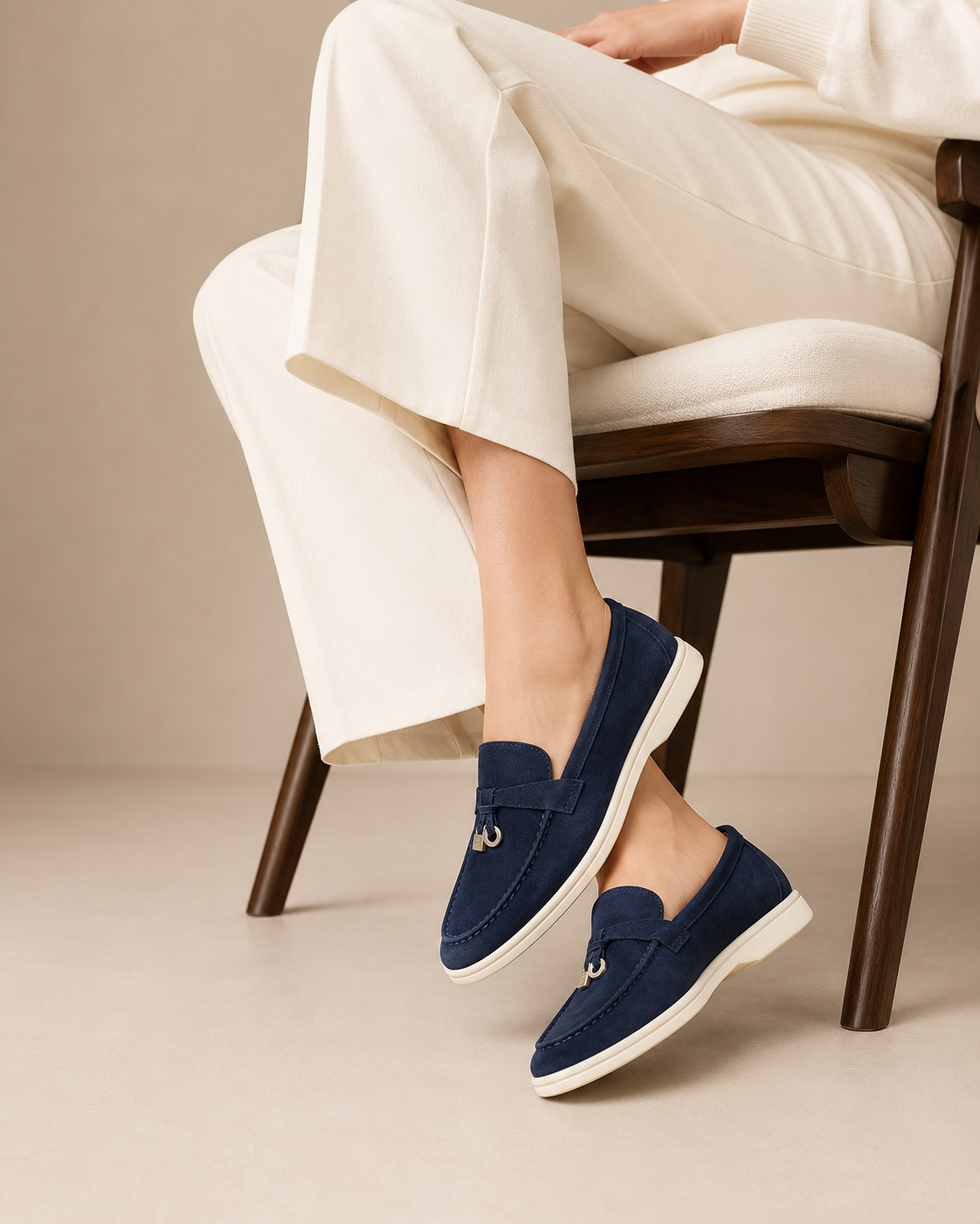 Lady Navy Blue Buckle Loafer