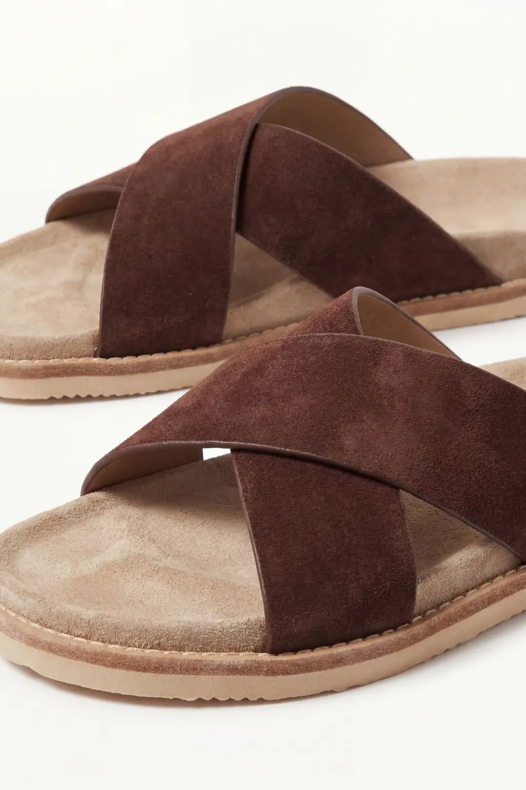Brescaro Suède Cross-Strap Slide Chestnut