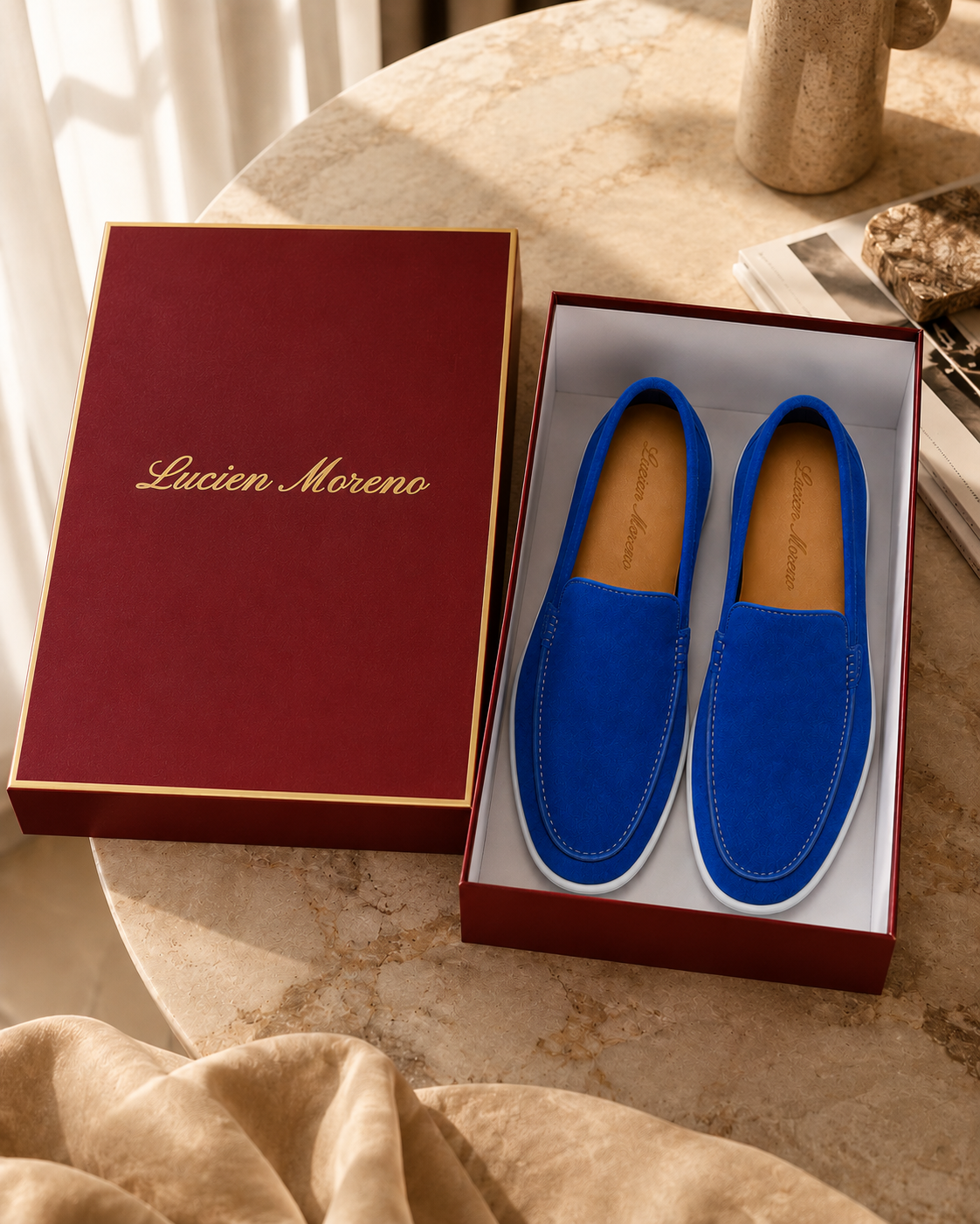 Royal Blue Cowhide Slip-On Loafers