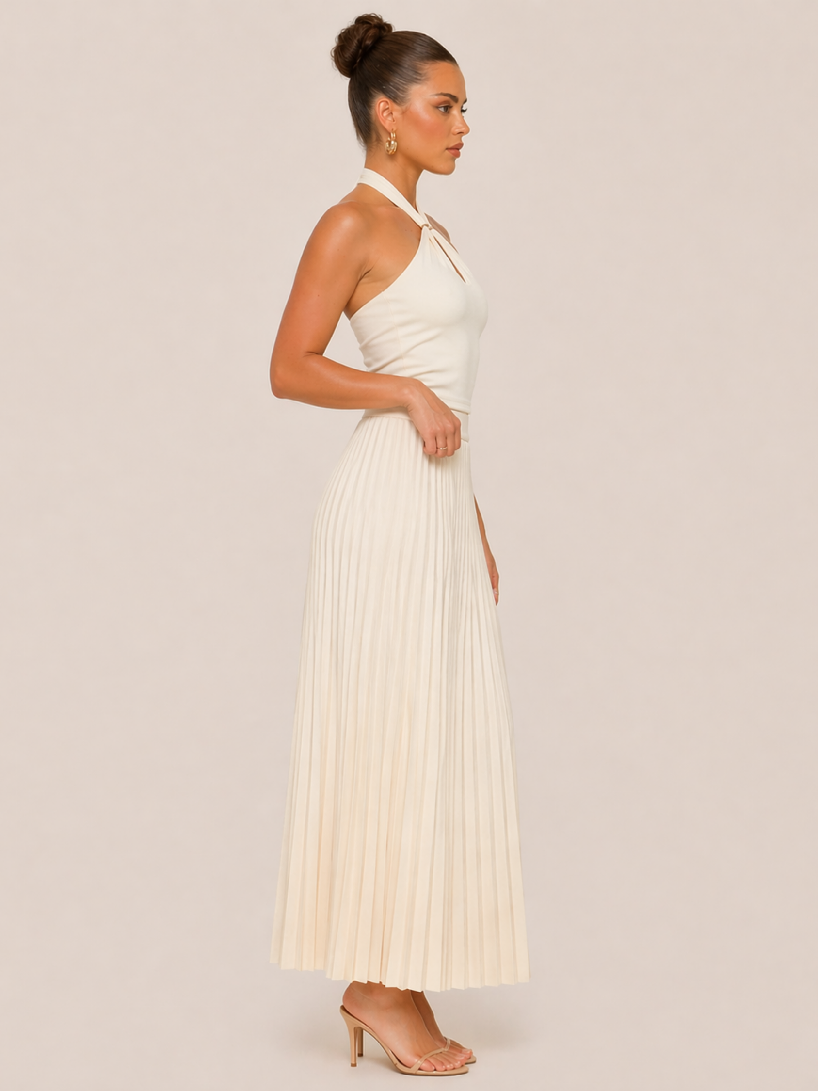 Moreno Ivory Pleated Maxi Skirt