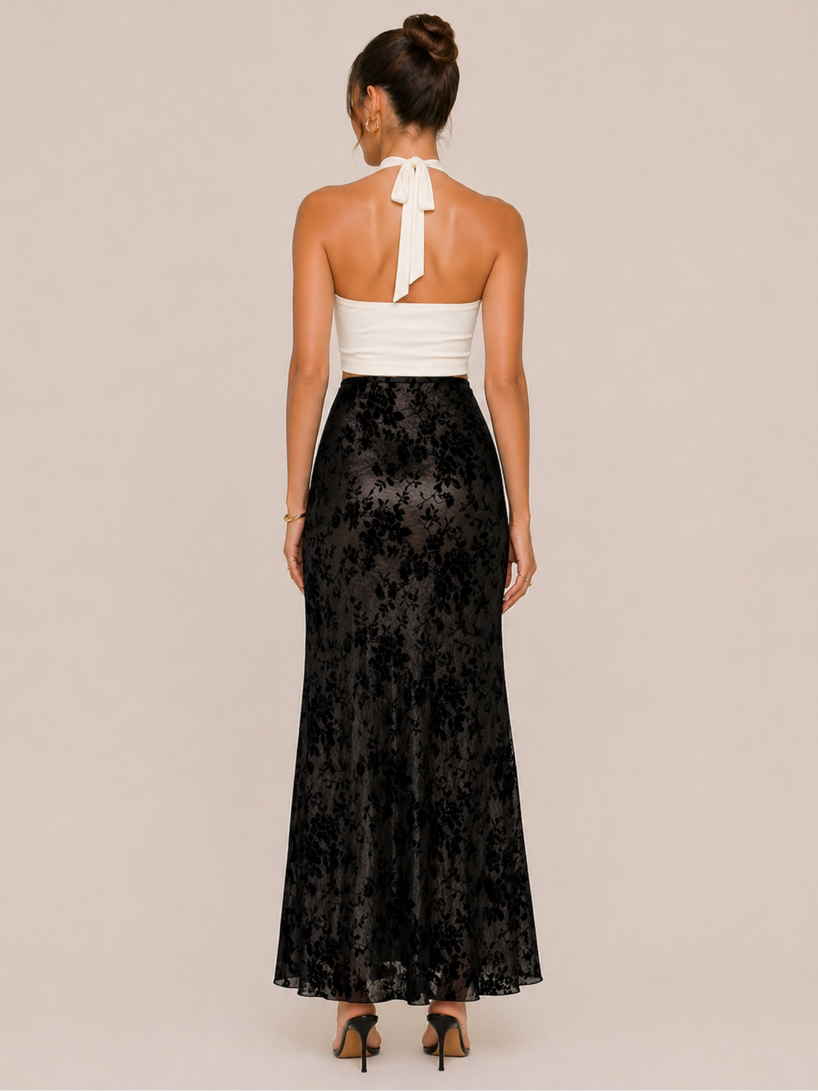 Moreno Noir Velvet Floral Maxi Skirt
