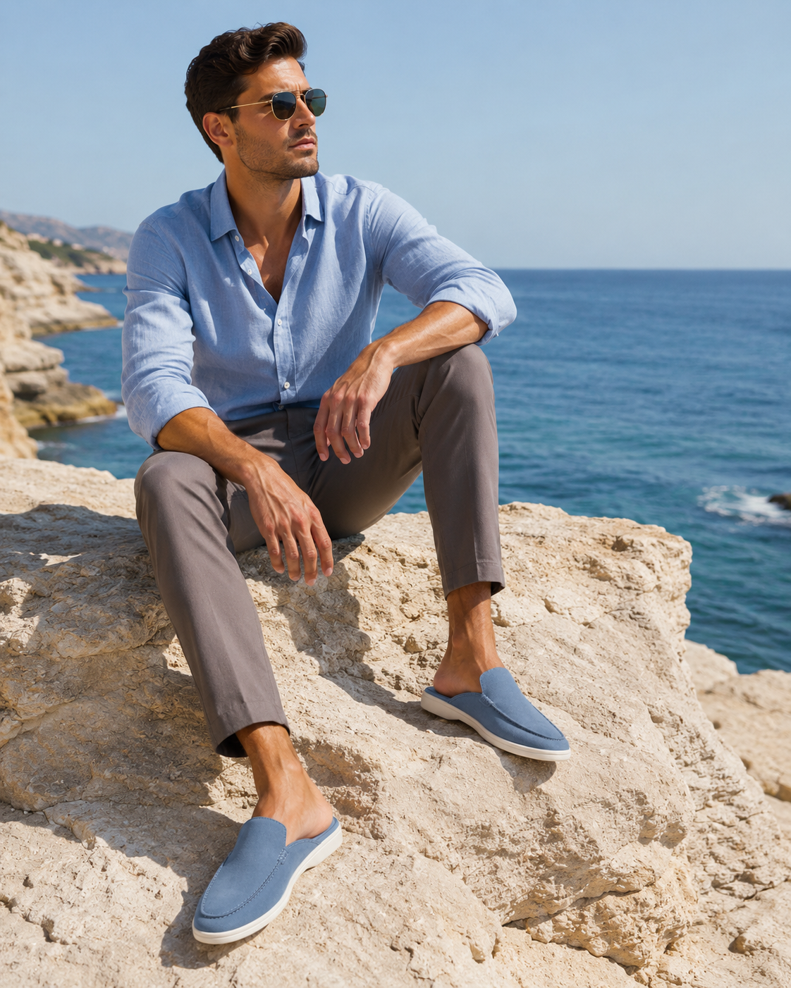 Classic Suede Mule Light Blue