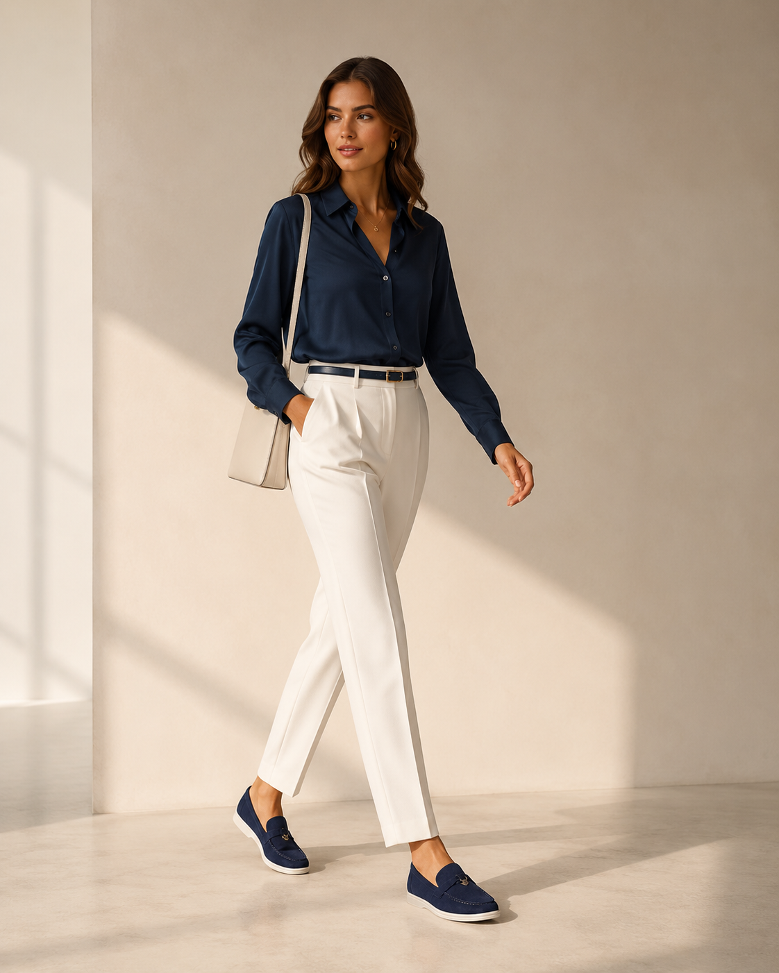 Lady Navy Blue Buckle Loafer
