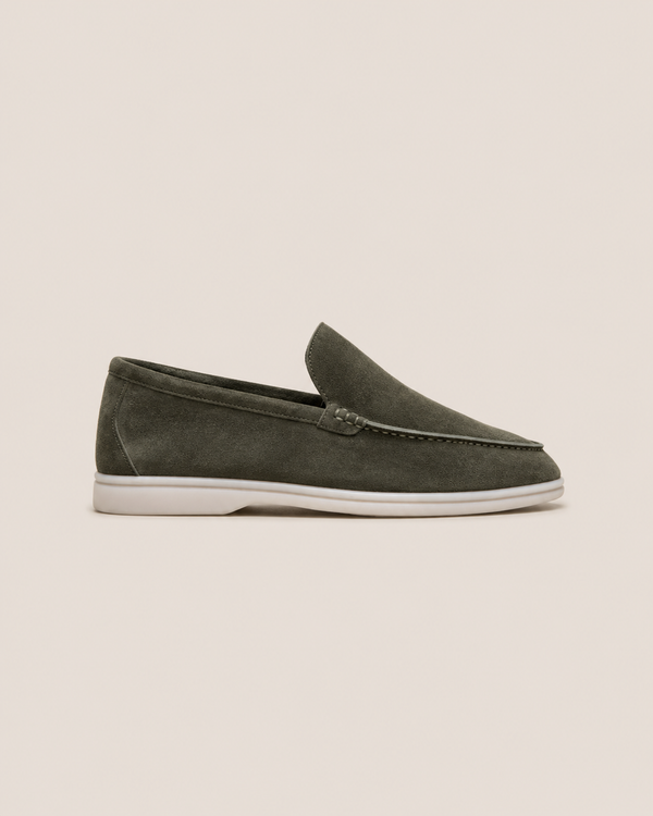 Army Green Cowhide Slip-On Loafers