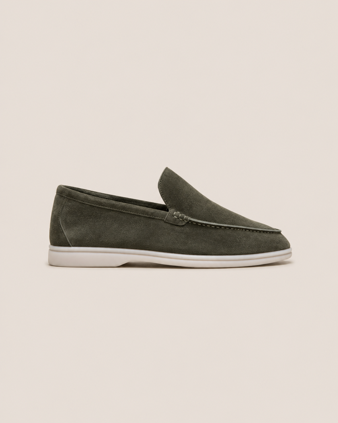 Lady Army Green Cowhide Slip-On Loafers