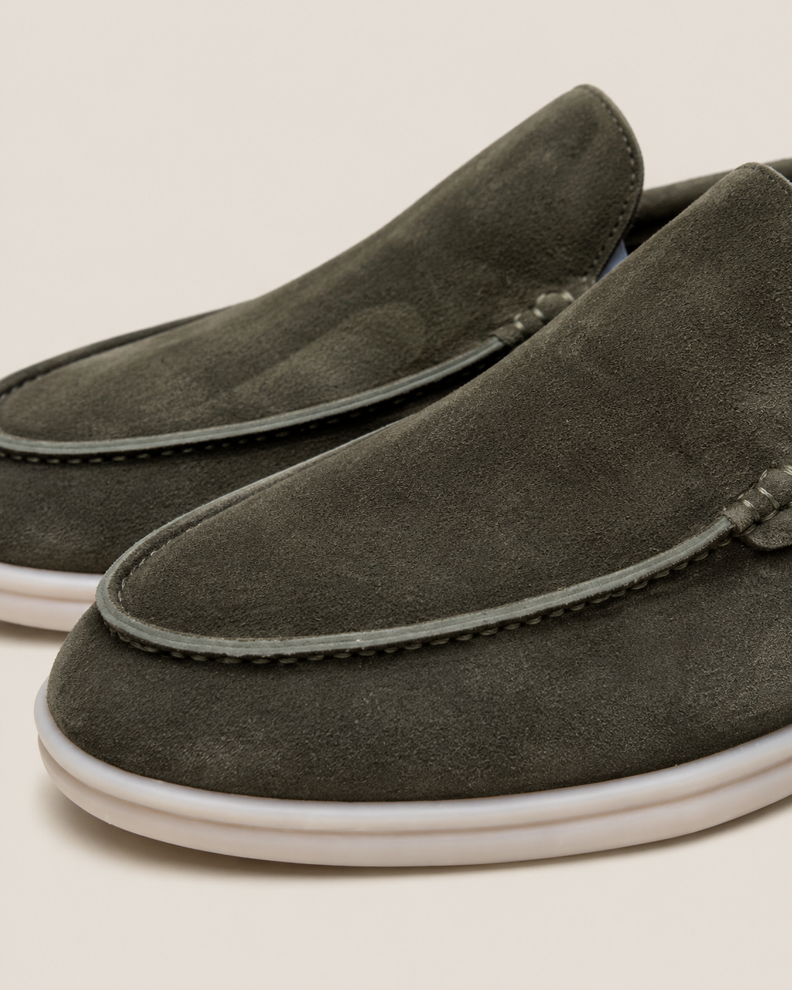 Lady Army Green Cowhide Slip-On Loafers