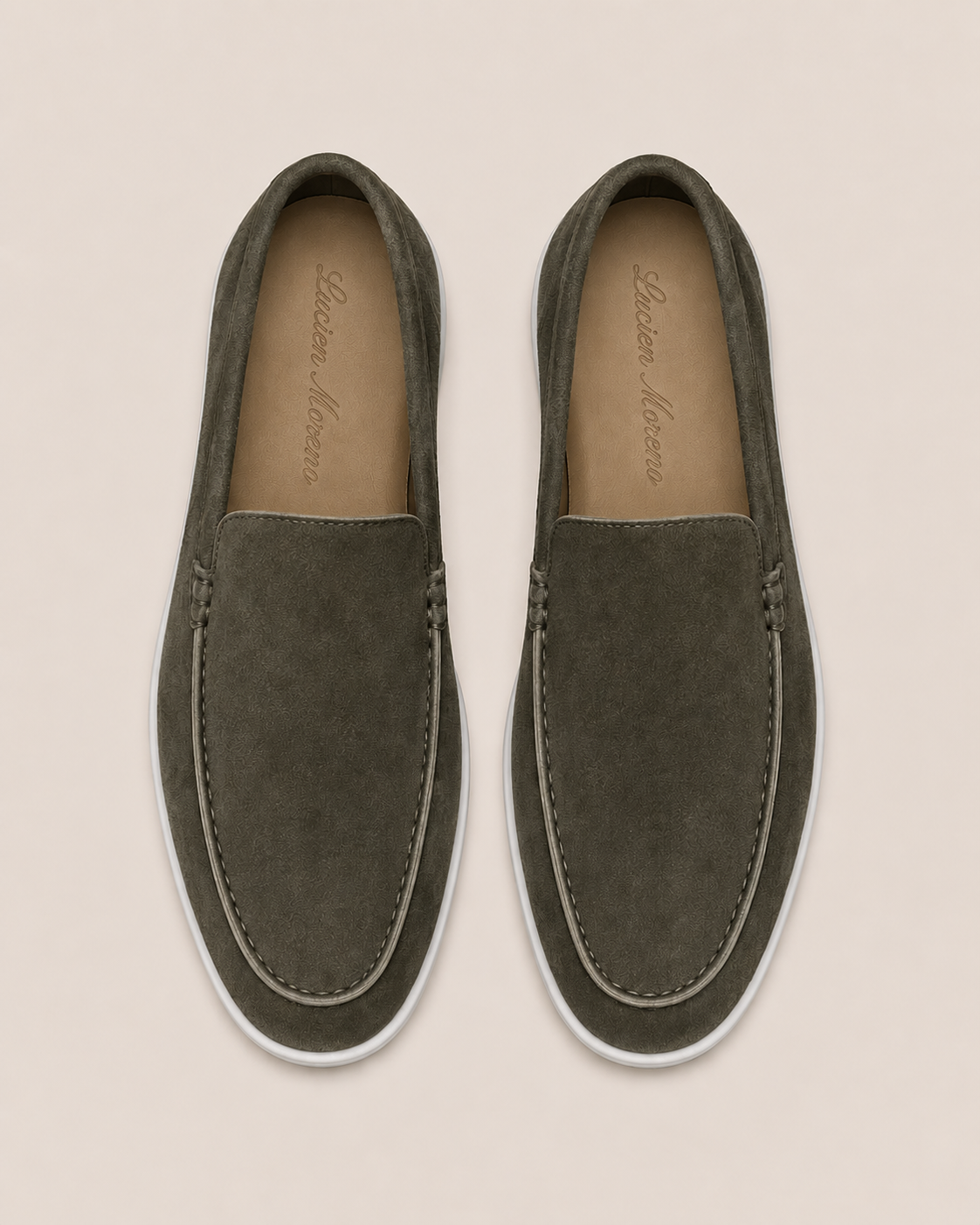 Lady Army Green Cowhide Slip-On Loafers