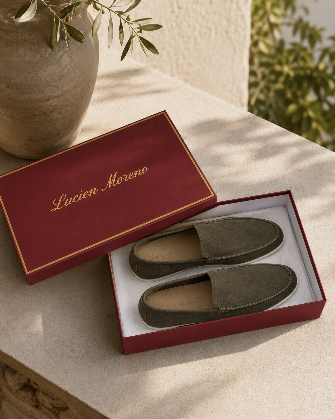 Lady Army Green Cowhide Slip-On Loafers