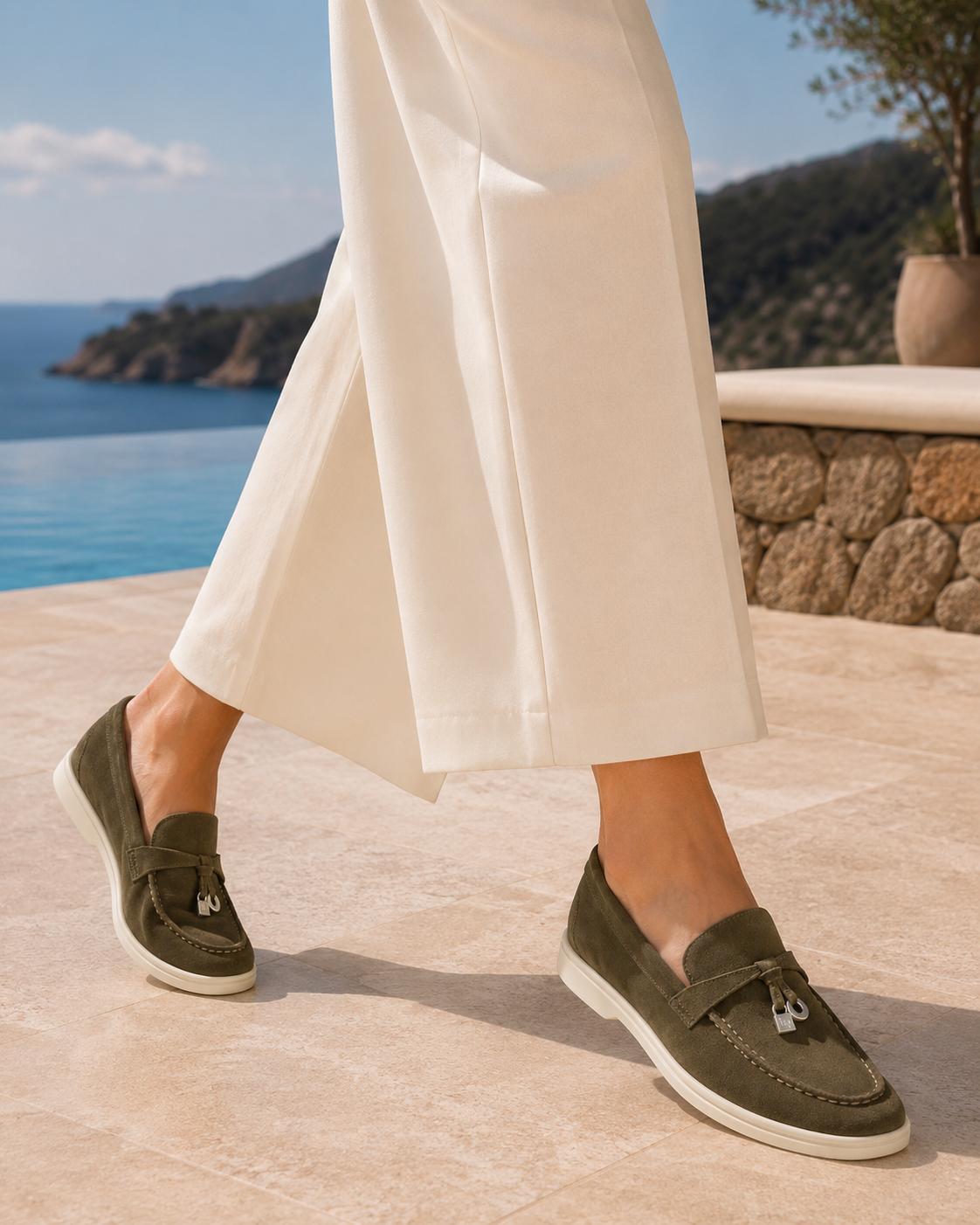 Lady Olive Green Buckle Loafer