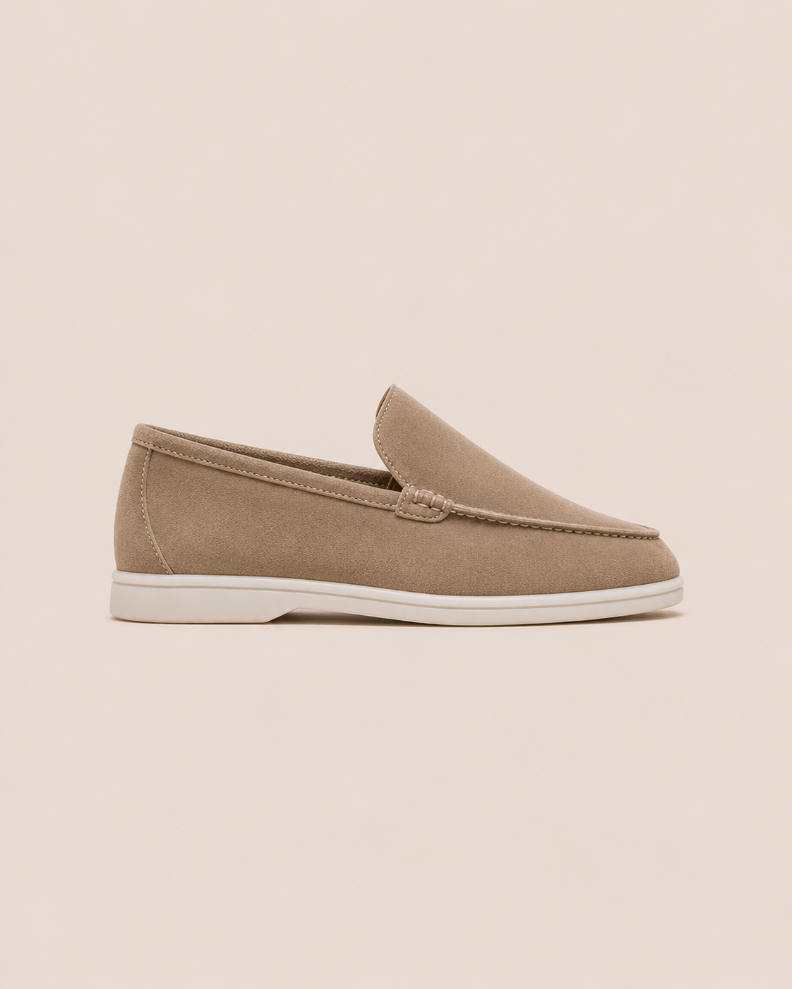 Beige Cowhide Slip-On Loafers