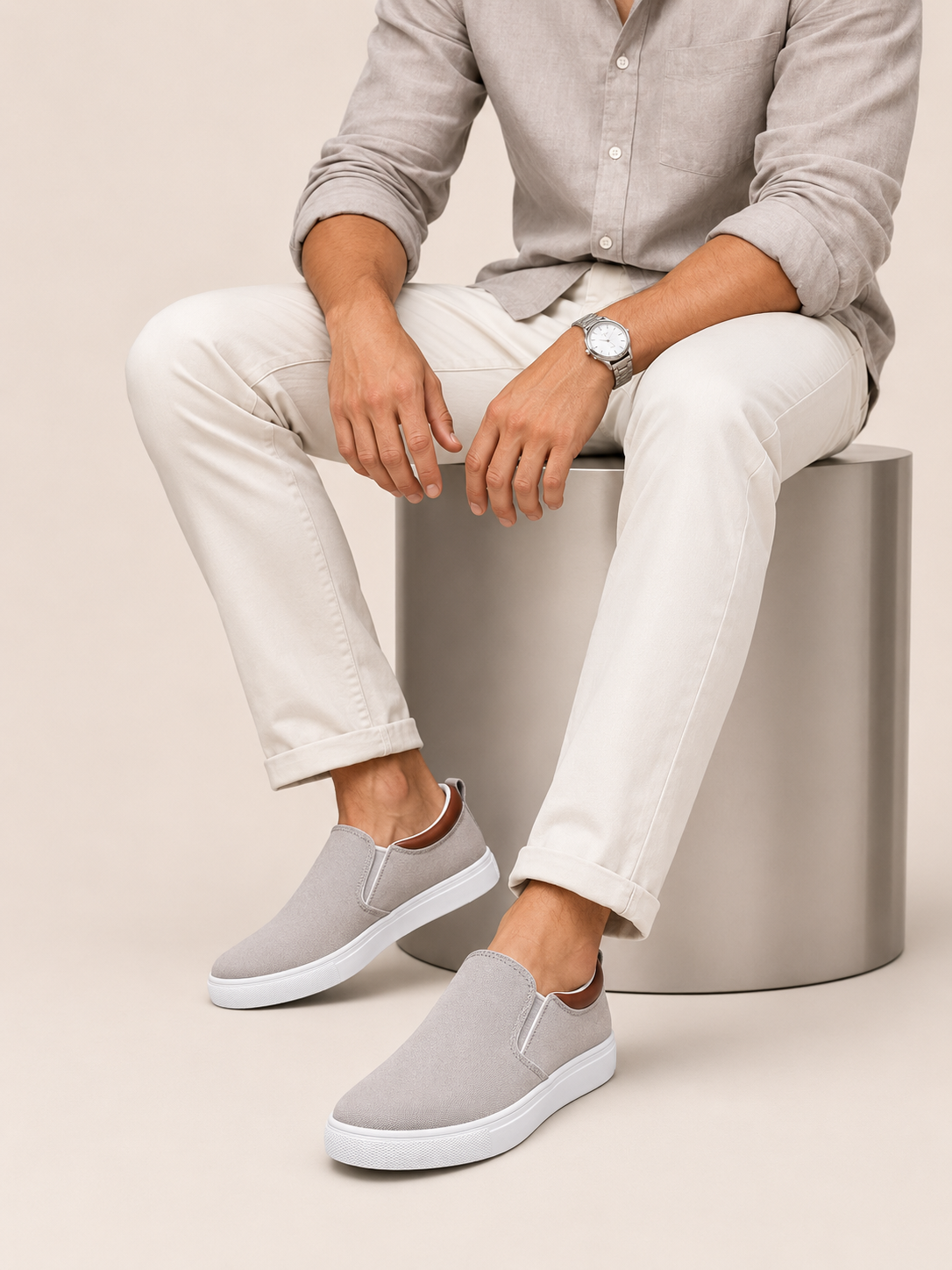 Men's Light Grey Canvas Slip-On Shoes – Mist Stone