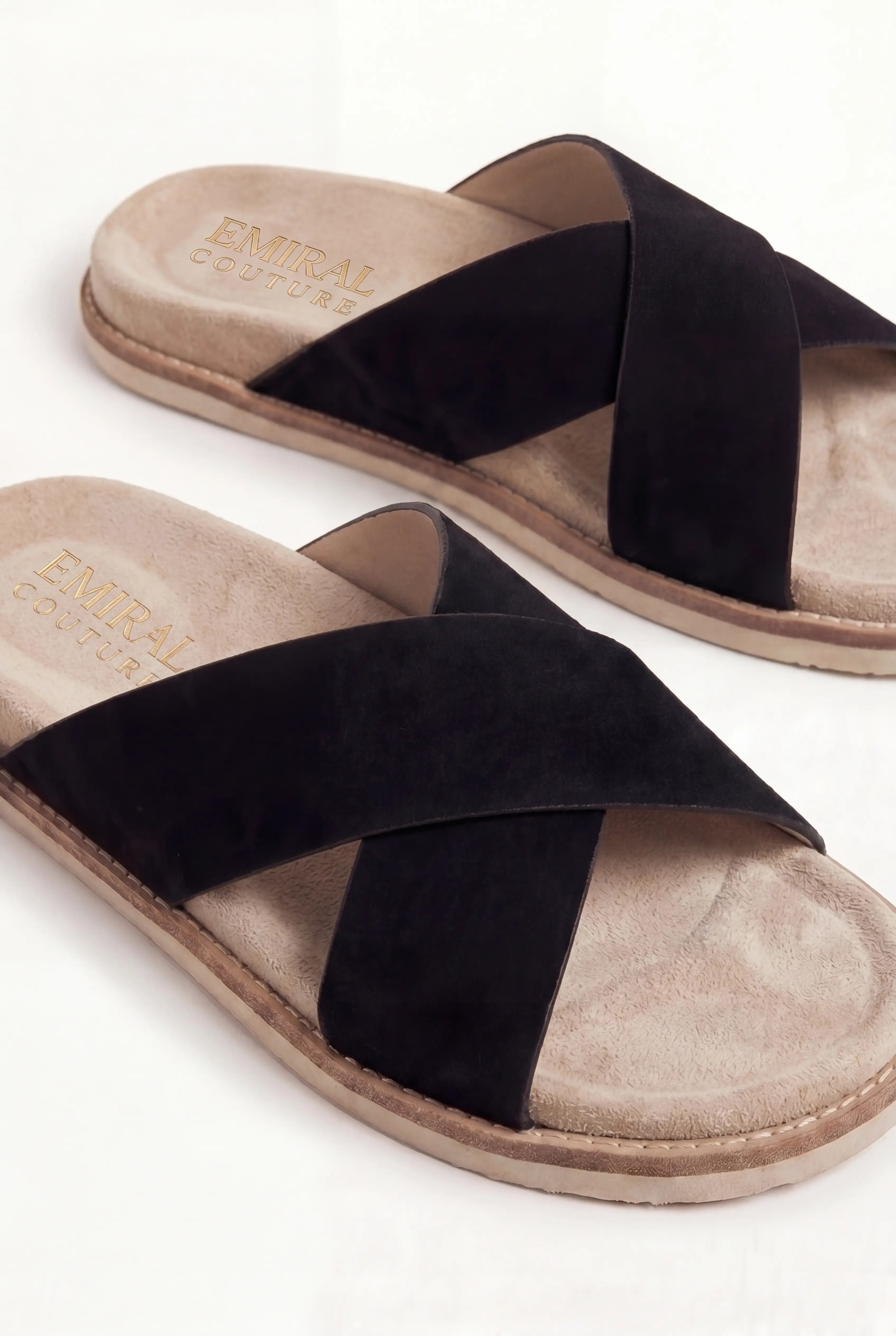 Brescaro Suède Cross-Strap Slide Black