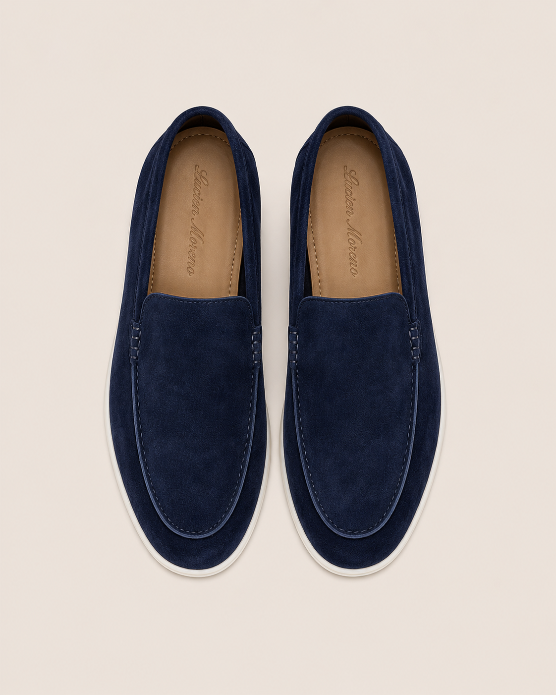 Navy Blue Cowhide Slip-On Loafers