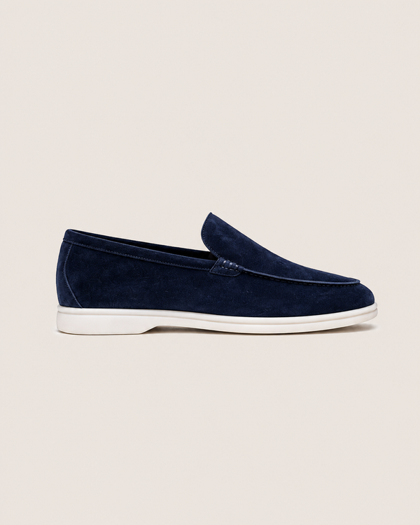 Lady Navy Blue Cowhide Slip-On Loafers