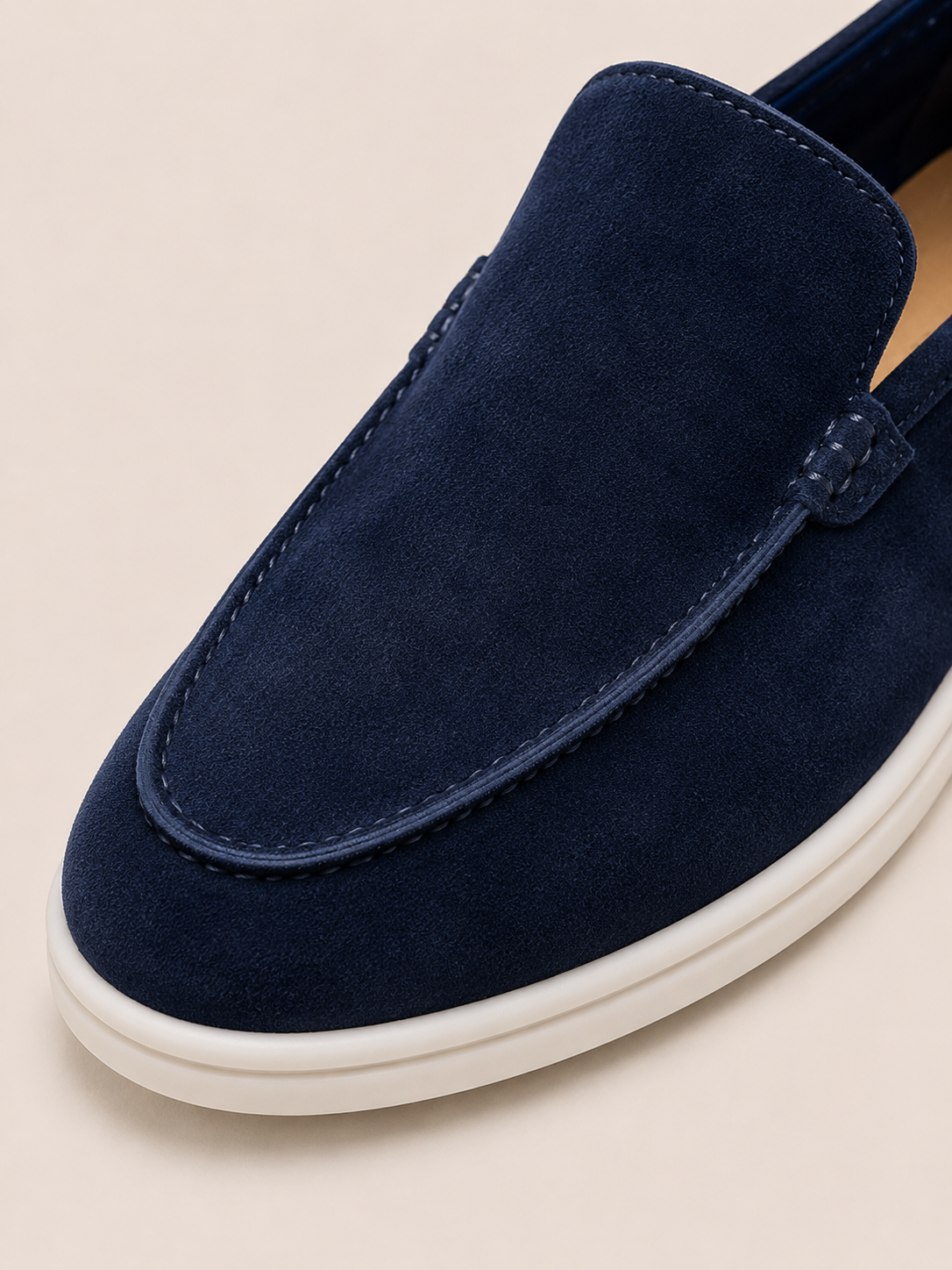 Lady Navy Blue Cowhide Slip-On Loafers