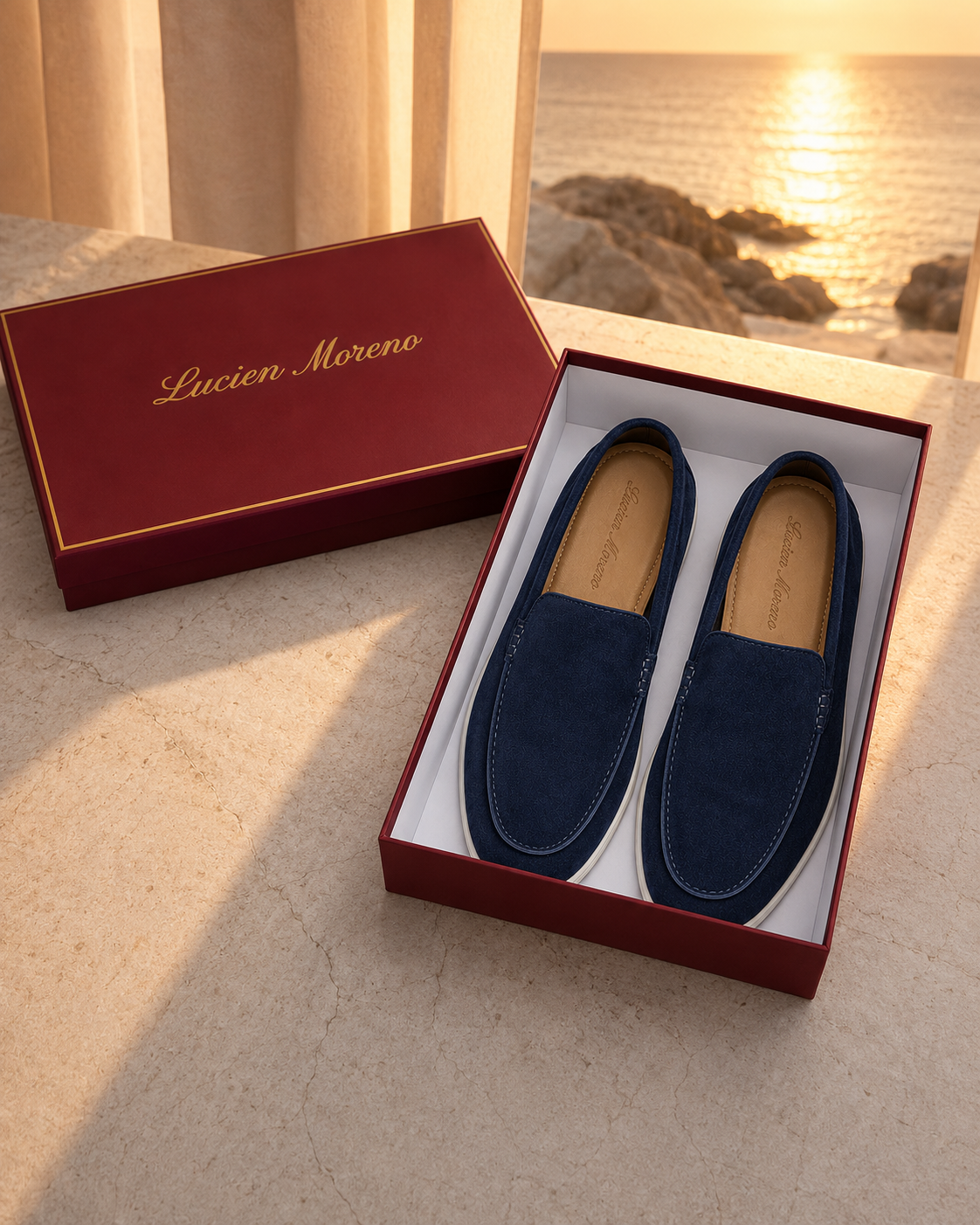 Lady Navy Blue Cowhide Slip-On Loafers