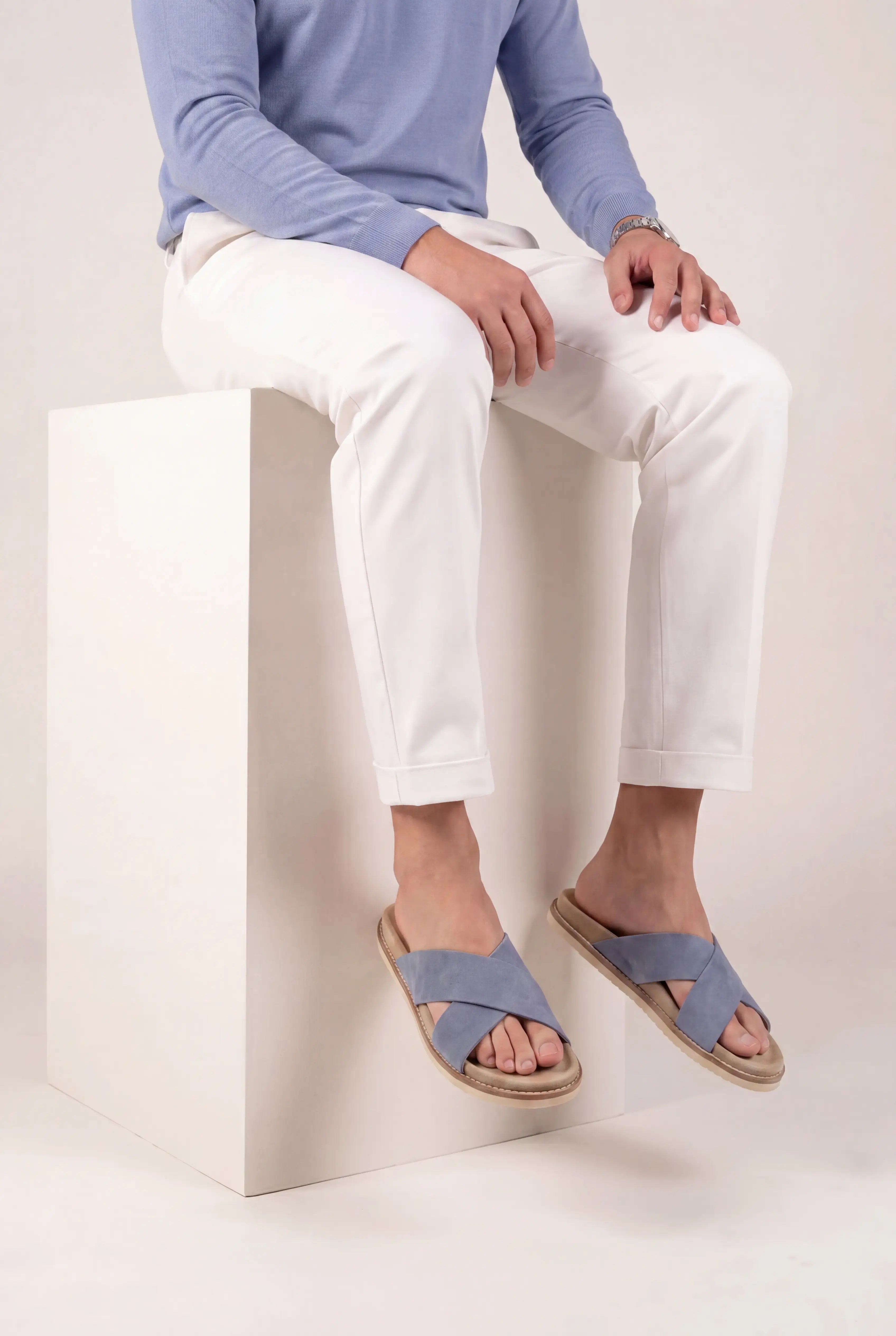 Brescaro Suède Cross-Strap Slide Lavender Blue