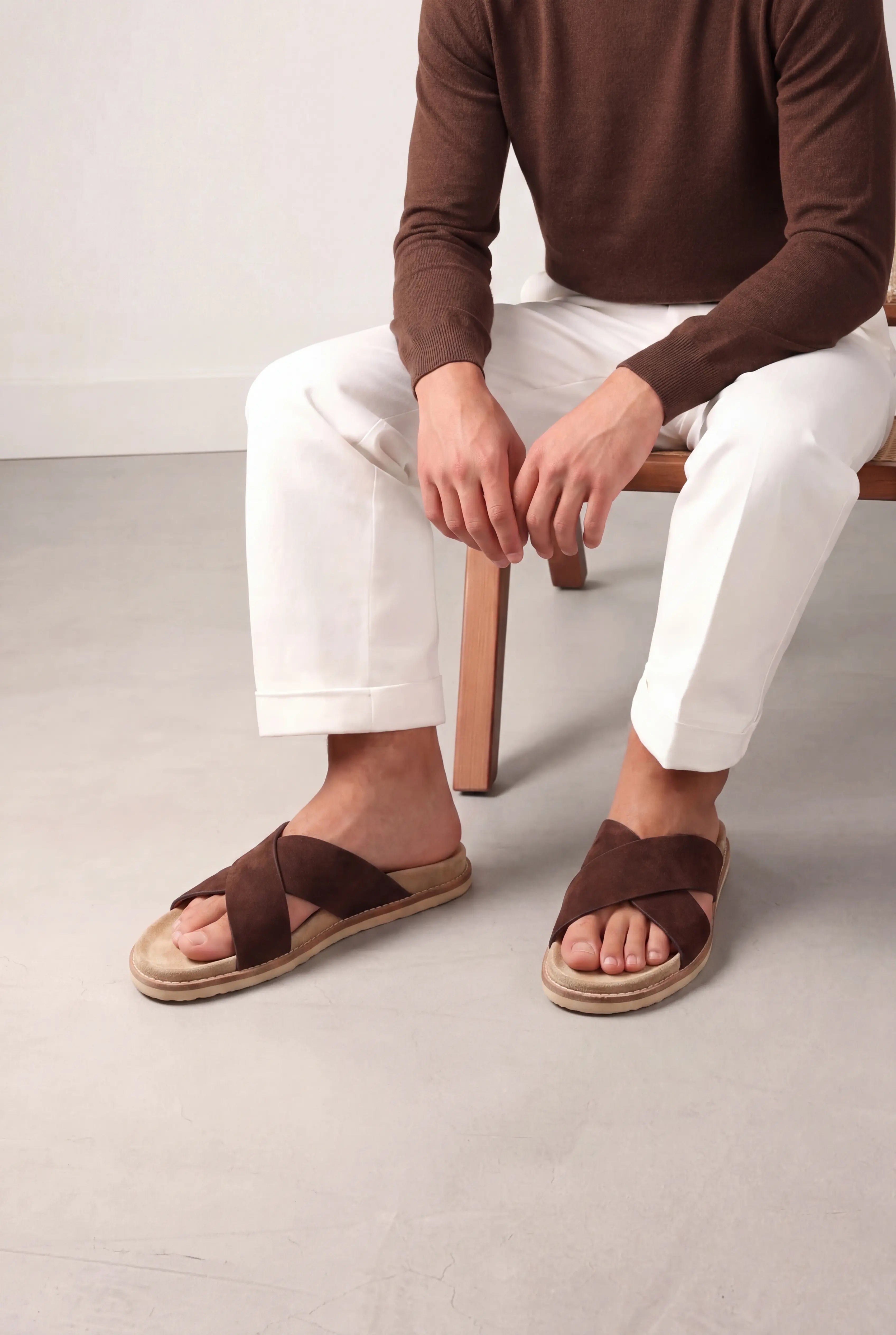 Brescaro Suède Cross-Strap Slide Chestnut